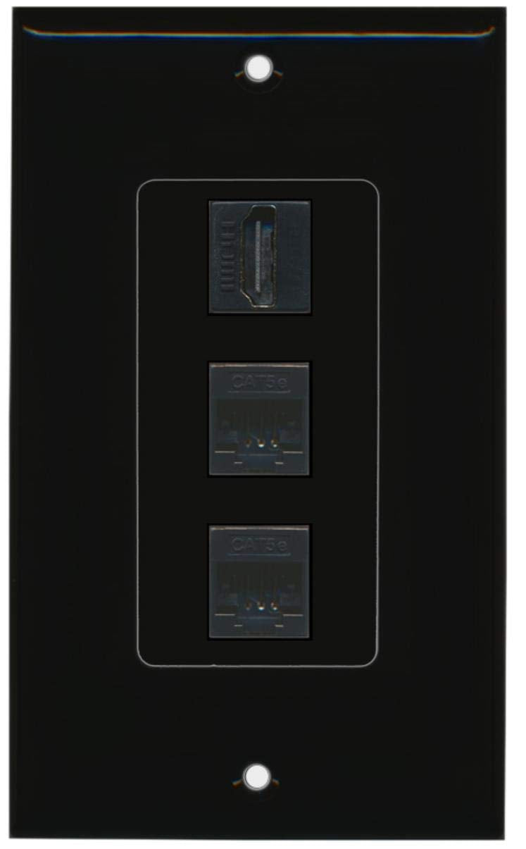 RiteAV - 1 HDMI and 2 Cat5e Ethernet Port Female Decorative Wall Plate - Black - Bracket Included