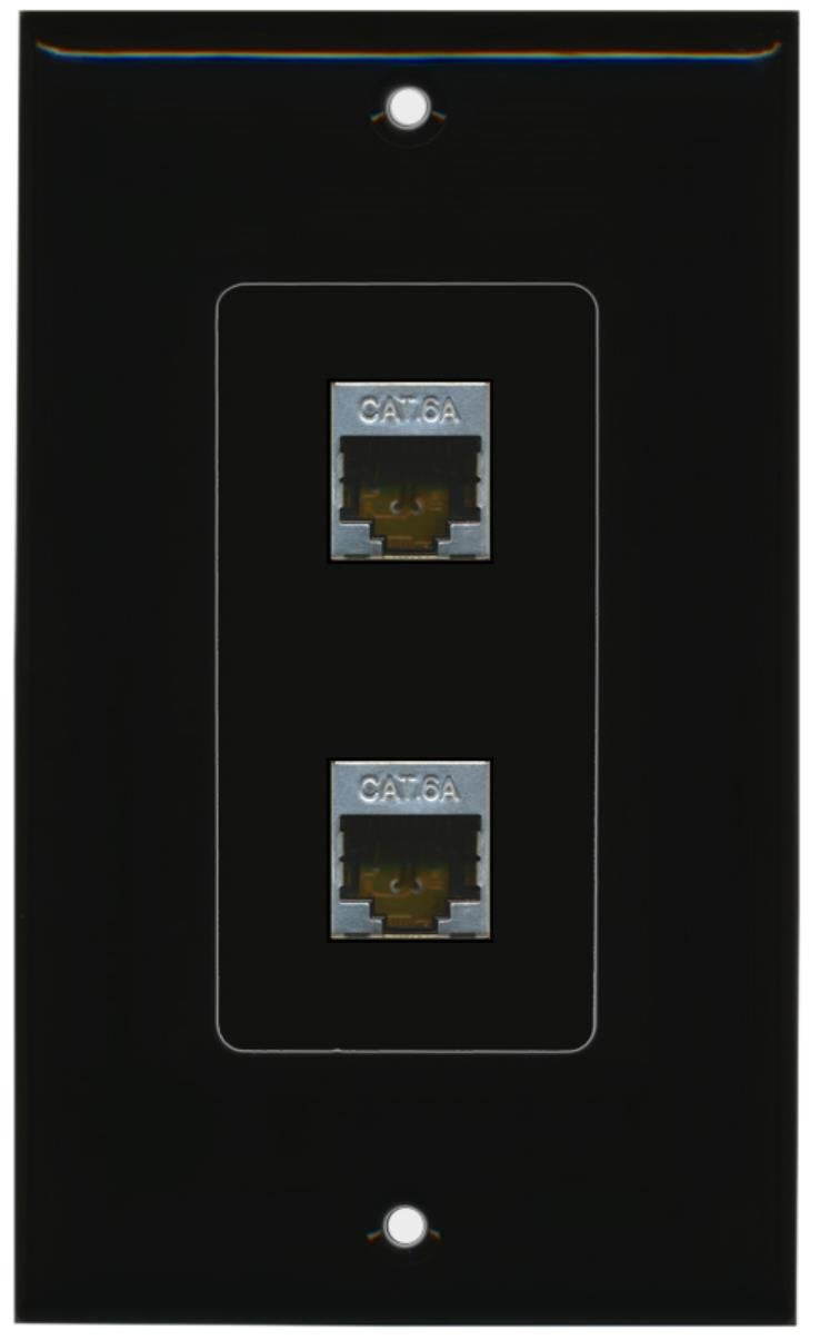 RiteAV CAT 6A 2 Port Shielded Cat6a Wall Plate 1 Gang Decorative - Black