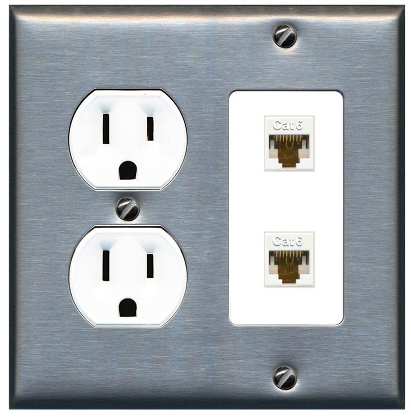 RiteAV 2 Port Cat6 Ethernet Wall Plate - Round Outlet [Stainless/White]