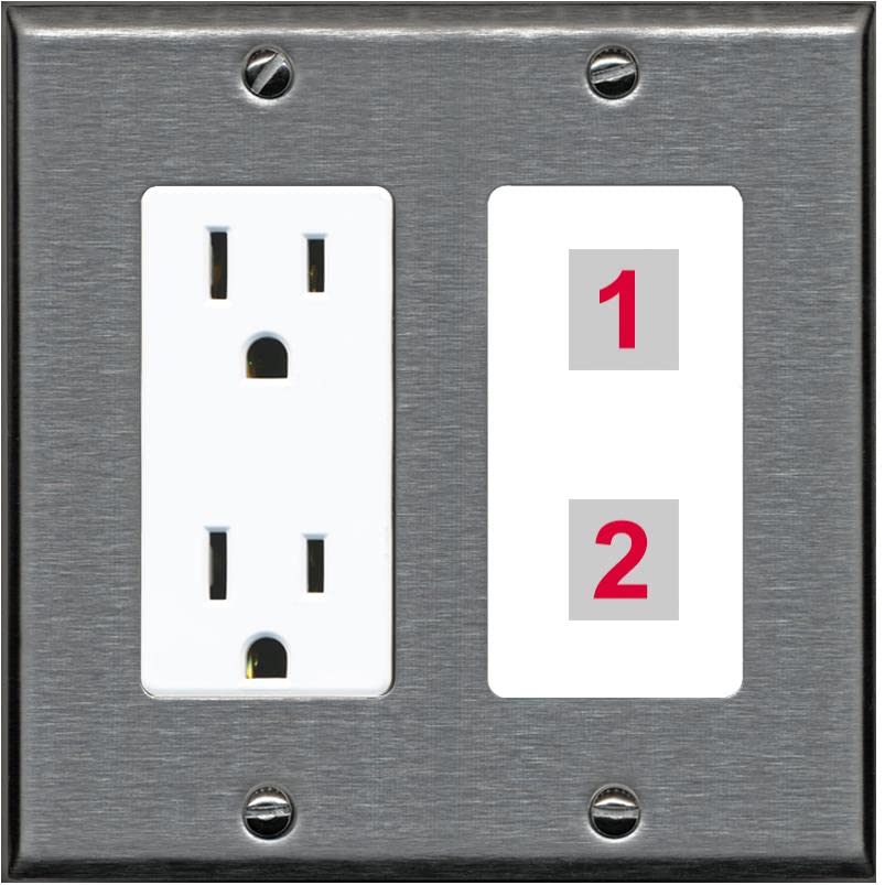 RiteAV Custom Wall Plate 2 Port - Outlet [Stainless/White]