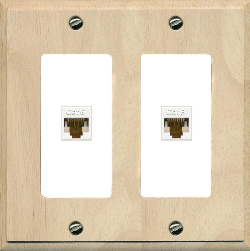 RiteAV 2 Port Cat6 Ethernet Wall Plate - 2 Gang [Wood/White]
