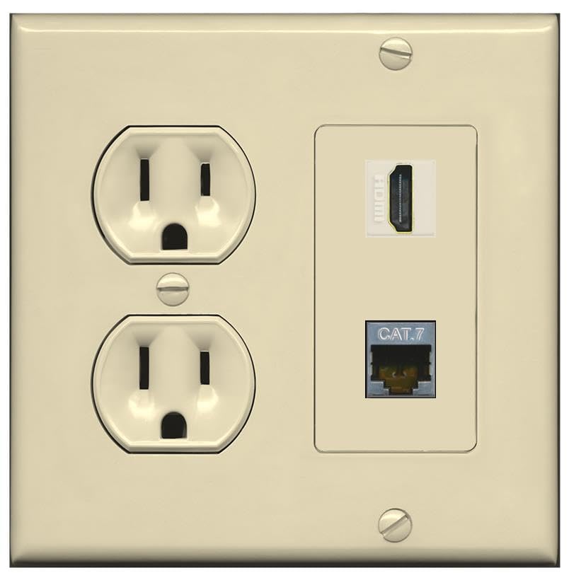 RiteAV HDMI and Cat7 Wall Plate - Round Outlet [Ivory/Ivory]