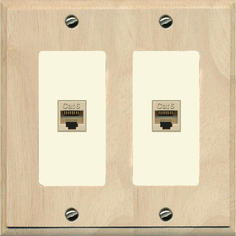 RiteAV 2 Port Cat6 Ethernet Wall Plate - 2 Gang [Wood/Light-Almond]