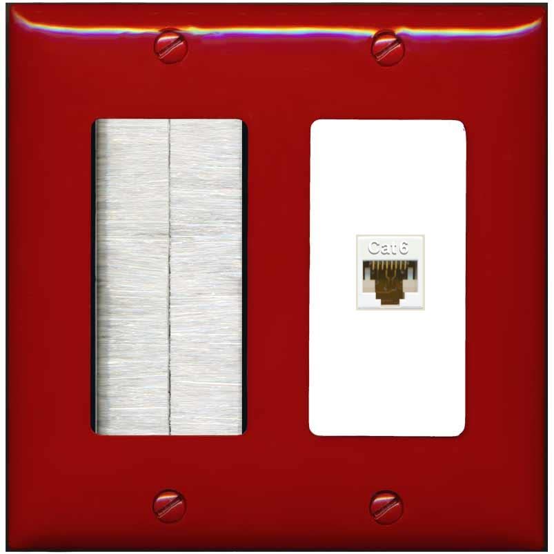 RiteAV 1 Port Cat6 Ethernet Wall Plate Female-Female - Brush [Red/White]