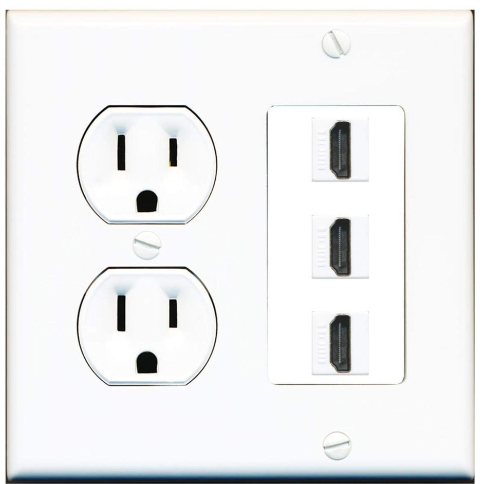15 Amp Round Power Outlet 3 Port HDMI A/V Wall Plate
