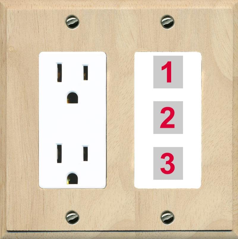 RiteAV Custom Wall Plate 3 Port - Outlet [Wood/White]