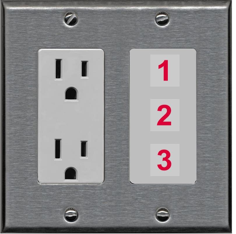 RiteAV Custom Wall Plate 3 Port - Outlet [Stainless/Gray]