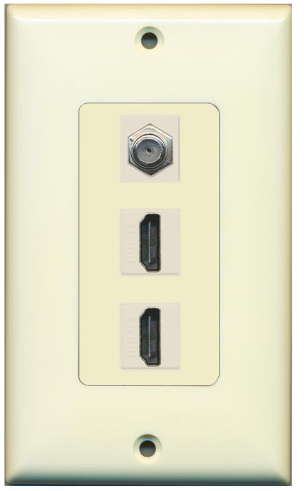 RiteAV - 2 Port HDMI 1 Coax Cable TV- F-Type Decorative Wall Plate - Light Almond & Ivory