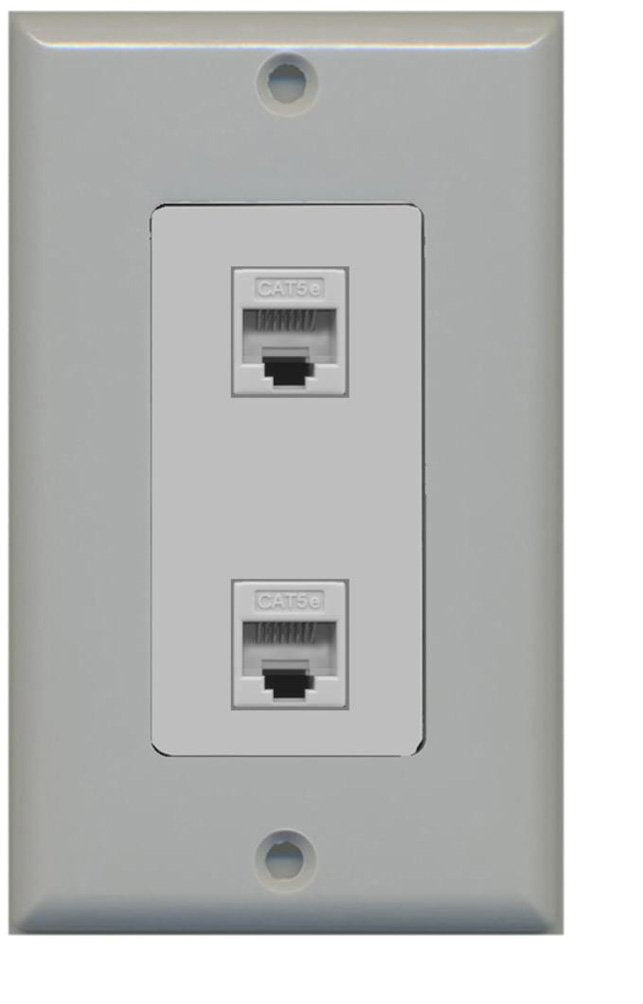 RiteAV Decorative 1 Gang 2 Port Cat5e Wall Plate - Gray/Gray