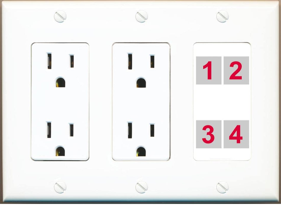 RiteAV Custom 4 Port Custom Wall Plate - 3G Dual Outlet [White/White]