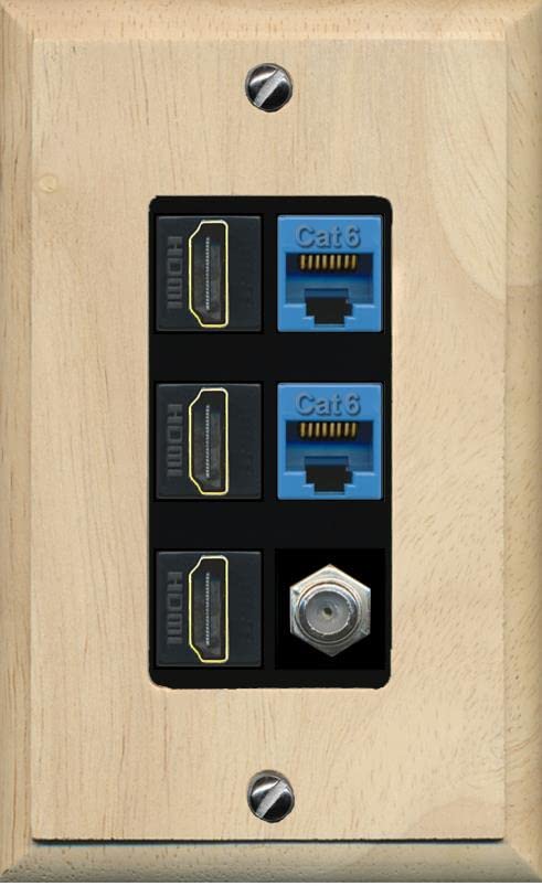 RiteAV 3 HDMI Wall Plate 2 Cat6 1 Coax - 1 Gang [Wood/Black]