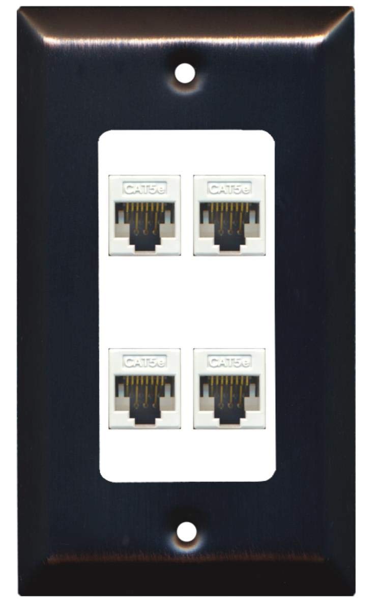 RiteAV Decorative 1 Gang 4 Port Cat5e Wall Plate - Bronze/White