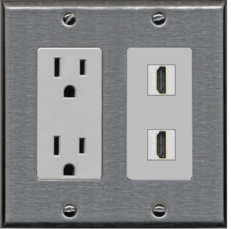 RiteAV HDMI Wall Plate 2 Port - Outlet [Stainless/Gray]