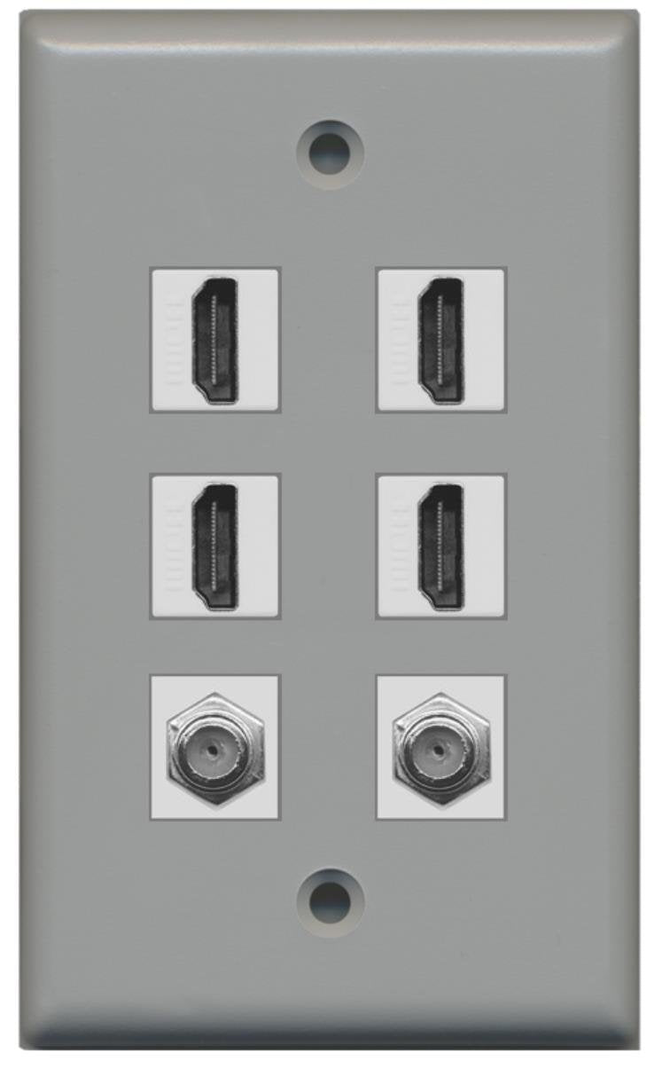 RiteAV - 4 HDMI and 2 - Coax Cable TV F Port Wall Plate - Gray