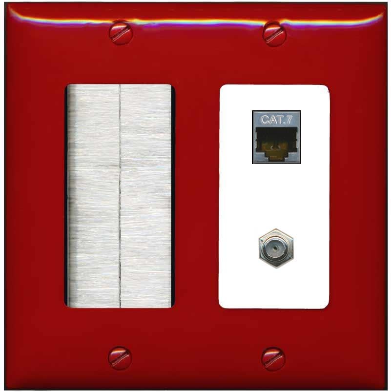 RiteAV Coax and Cat7 Wall Plate - Brush [Red/White]