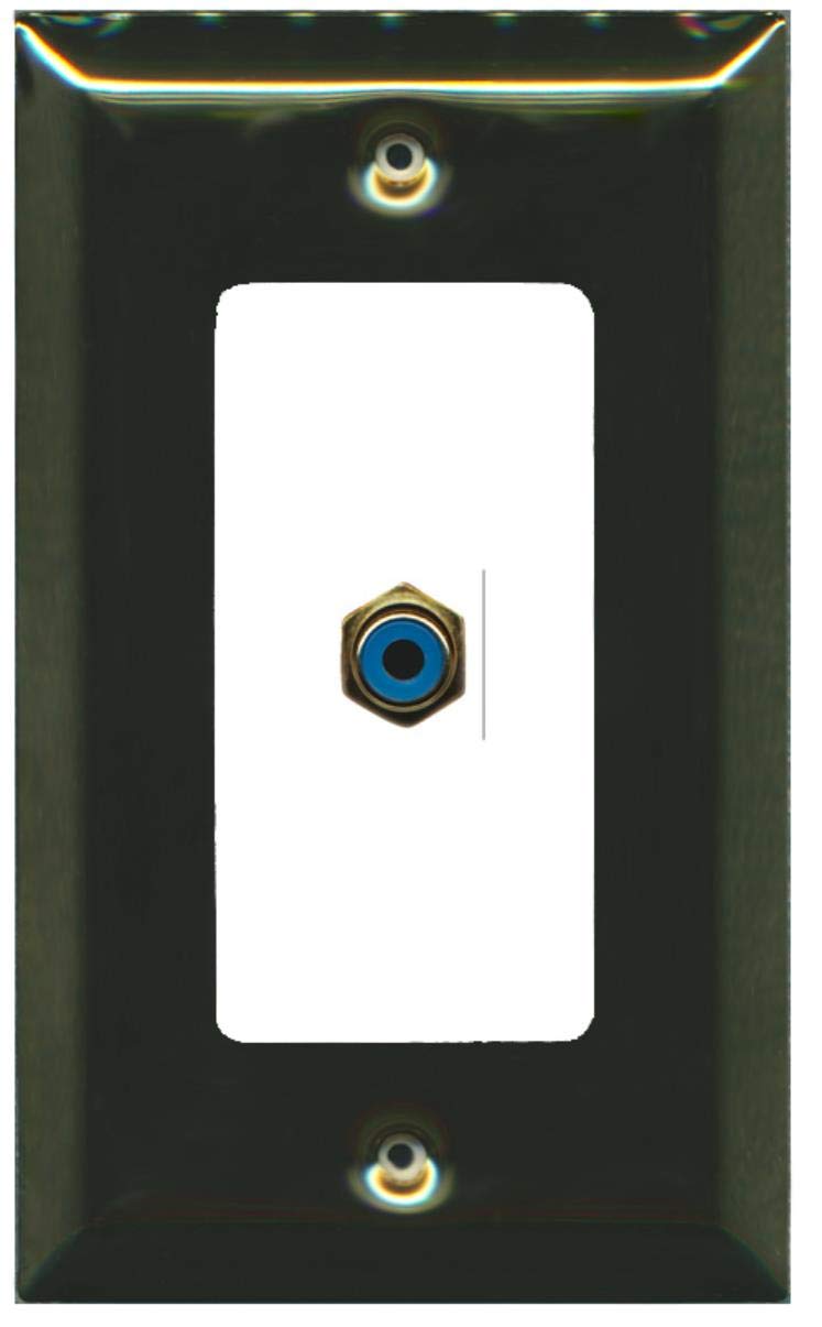 RiteAV - 1 RCA Blue for Subwoofer Audio Port Wall Plate Decorative - Brass/White