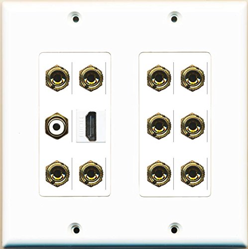 RiteAV HDMI RCA White 10 Banana 5.1 Speaker Wall Plate Dual Gang Decorative