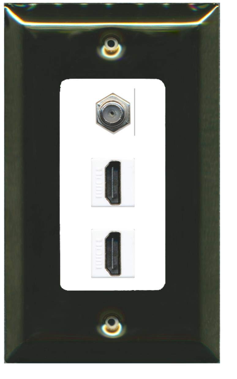 RiteAV - 2 Port HDMI 1 Coax Cable TV- F-Type Decorative Wall Plate - Brass/White