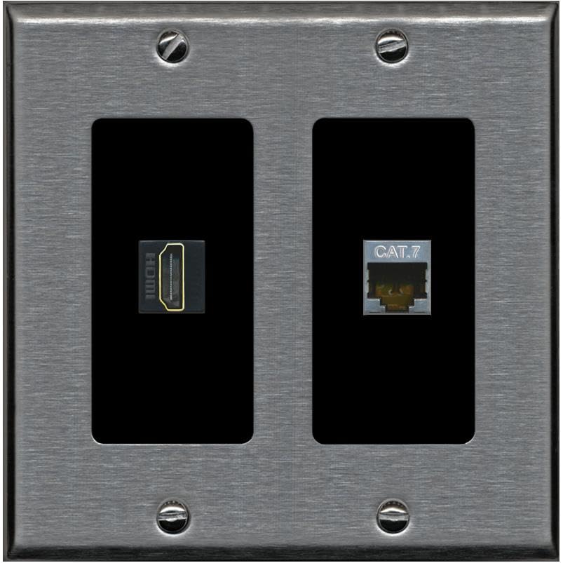 RiteAV HDMI and Cat7 Wall Plate - 2 Gang [Stainless/Black]