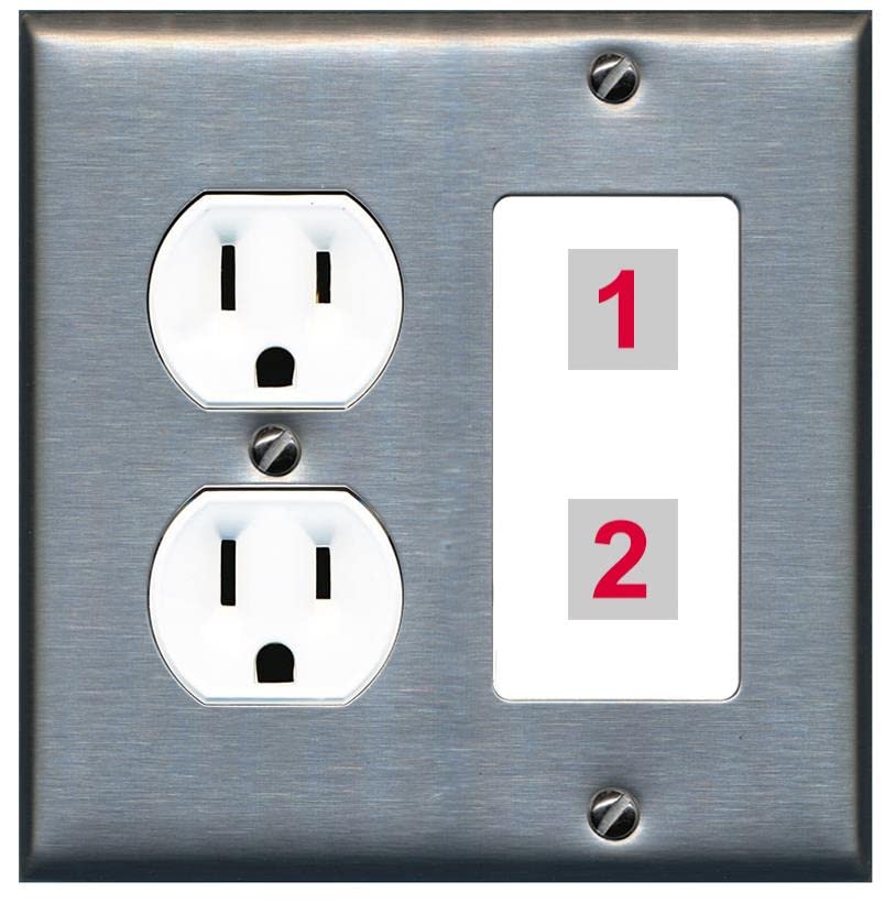 RiteAV Custom Wall Plate 2 Port - Round Outlet [Stainless/White]