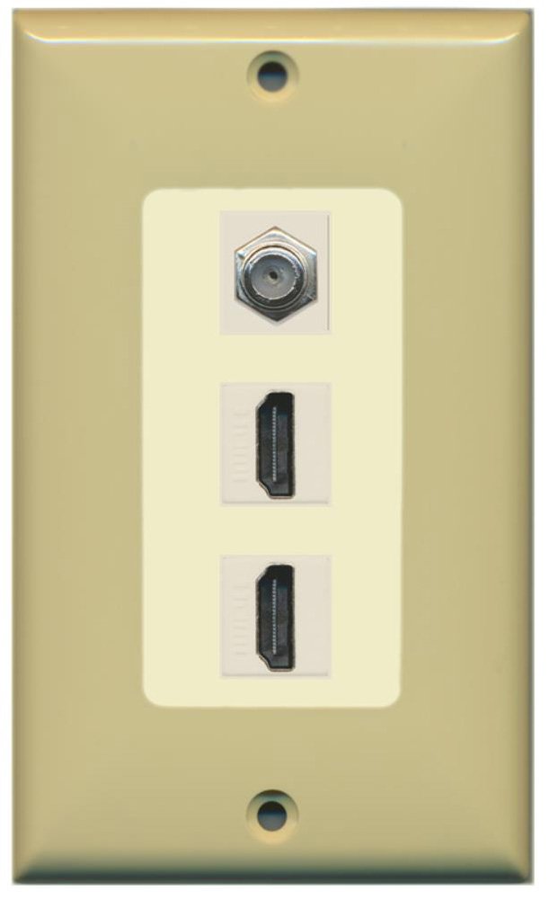 RiteAV - 2 Port HDMI 1 Coax Cable TV- F-Type Decorative Wall Plate - Ivory & Light Almond