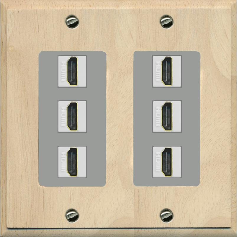 RiteAV HDMI Wall Plate 6 Port - 2 Gang [Wood/Gray]