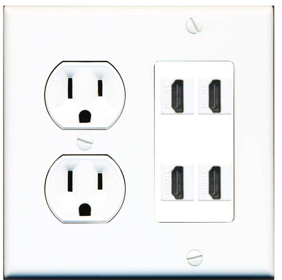 15 Amp Round Power Outlet 4 Port HDMI A/V Wall Plate