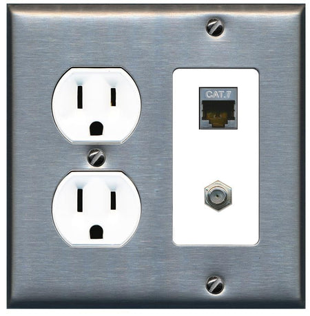 RiteAV Coax and Cat7 Wall Plate - Round Outlet [Stainless/White]