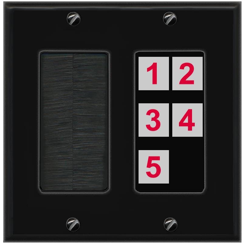 RiteAV Custom Wall Plate 5 Port - Brush [Black/Black]