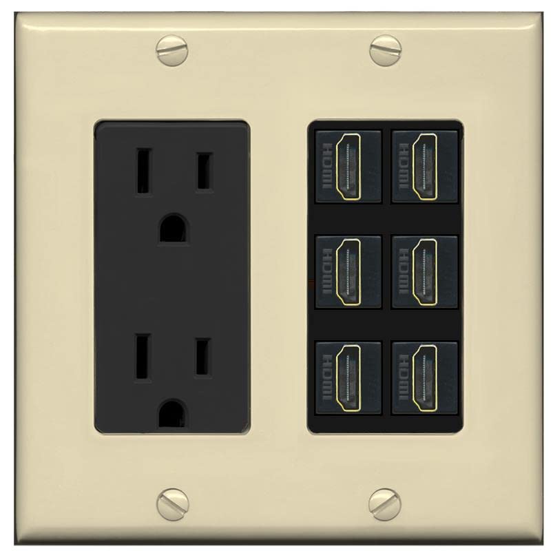 RiteAV HDMI Wall Plate 6 Port - Outlet [Ivory/Black]