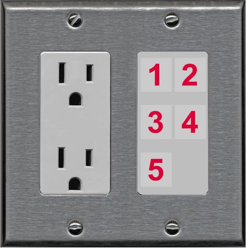 RiteAV Custom Wall Plate 5 Port - Outlet [Stainless/Gray]