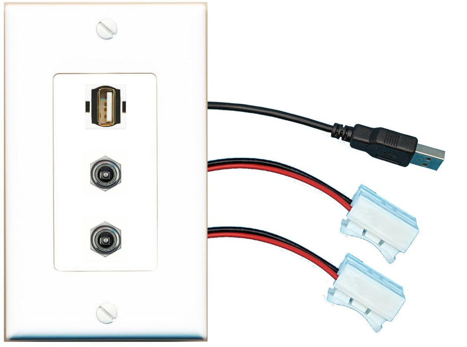 RiteAV 2 DC-POWER USB2 Wall Plate with Pigtail Dongle Extension White