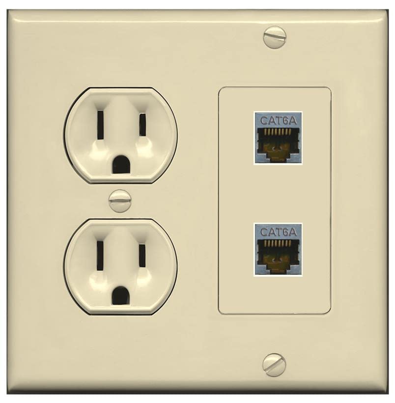 RiteAV 2 Port Cat6A Wall Plate - Round Outlet [Ivory/Ivory]