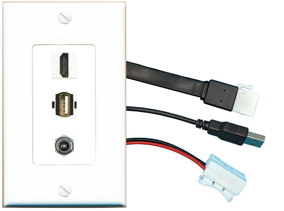 RiteAV DC-POWER HDMI USB2 Wall Plate with Pigtail Dongle Extension White