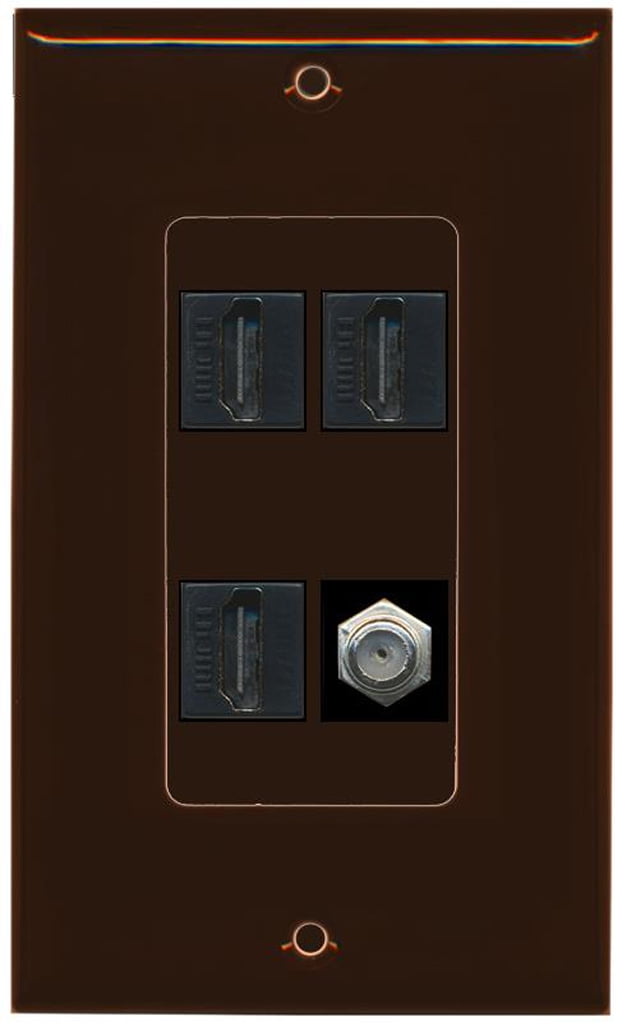 RiteAV - 3 x HDMI and 1 x Coax Cable TV F Type Port Wall Plate Decorative - Brown