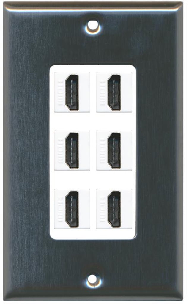 RiteAV - 6 Port HDMI 2.0 Decorative Wall Plate (Stainless Steel & White)