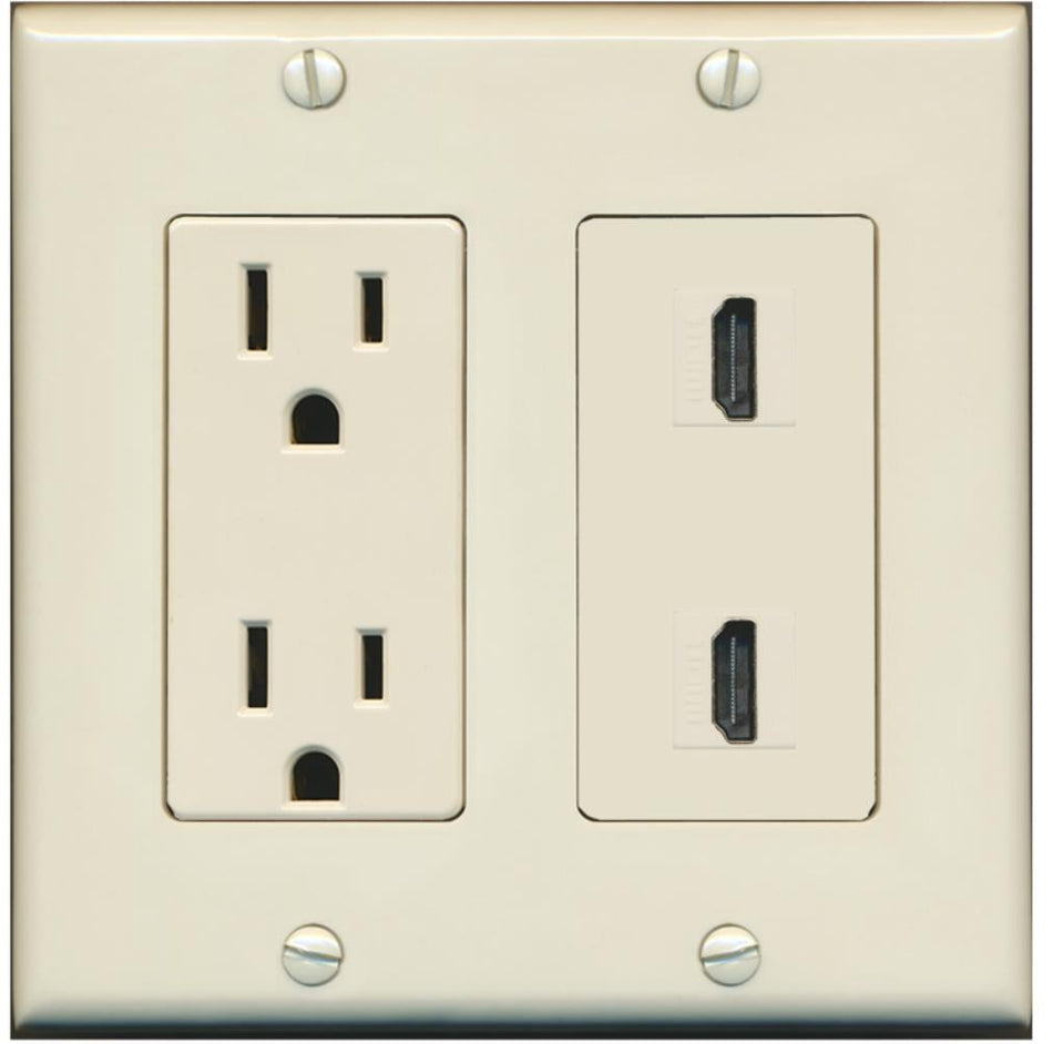 RiteAV - 15 Amp Power Outlet 2 Port HDMI Decorative Type Wall Plate - Light Almond