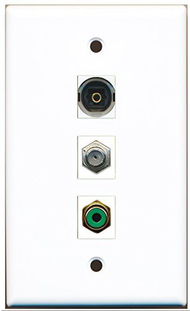 RiteAV - 1 Port RCA Green and 1 Port Coax Cable TV- F-Type and 1 Port Toslink Wall Plate