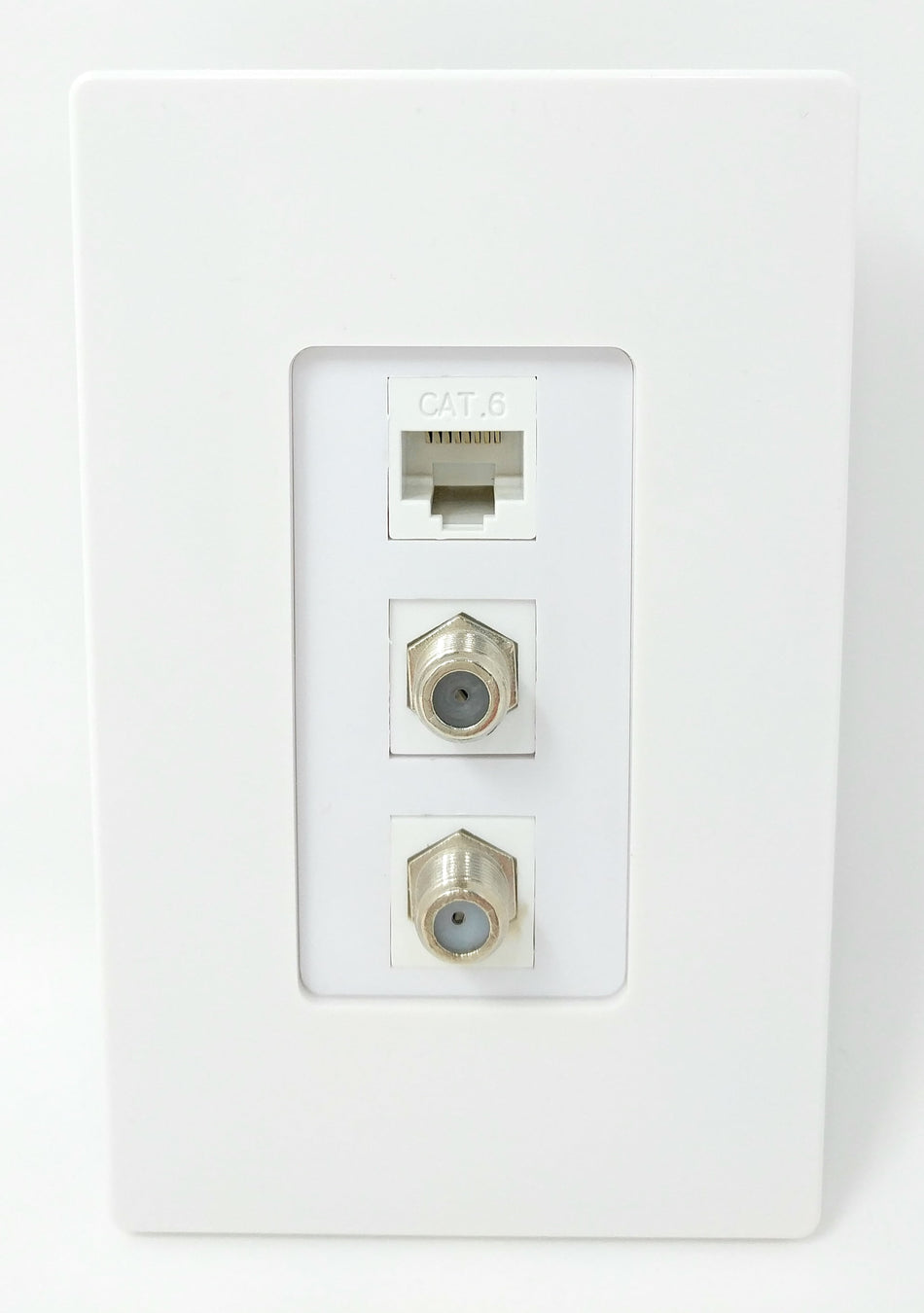 RiteAV - 2 Port Coax Cable TV- F-Type and 1 Port Cat6 Ethernet Decorative Screwless Wall Plate - White