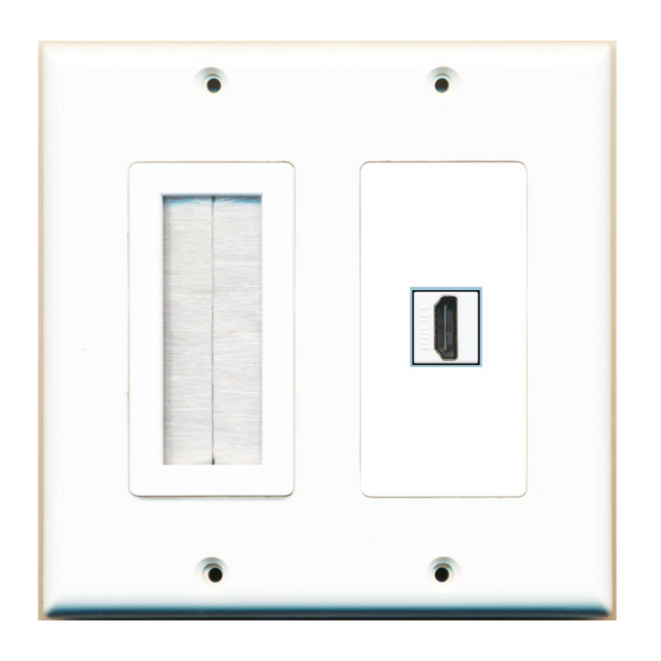 1 Port Custom Keystone Wall Plate 2 Gang DecorZ White w/Brush Insert