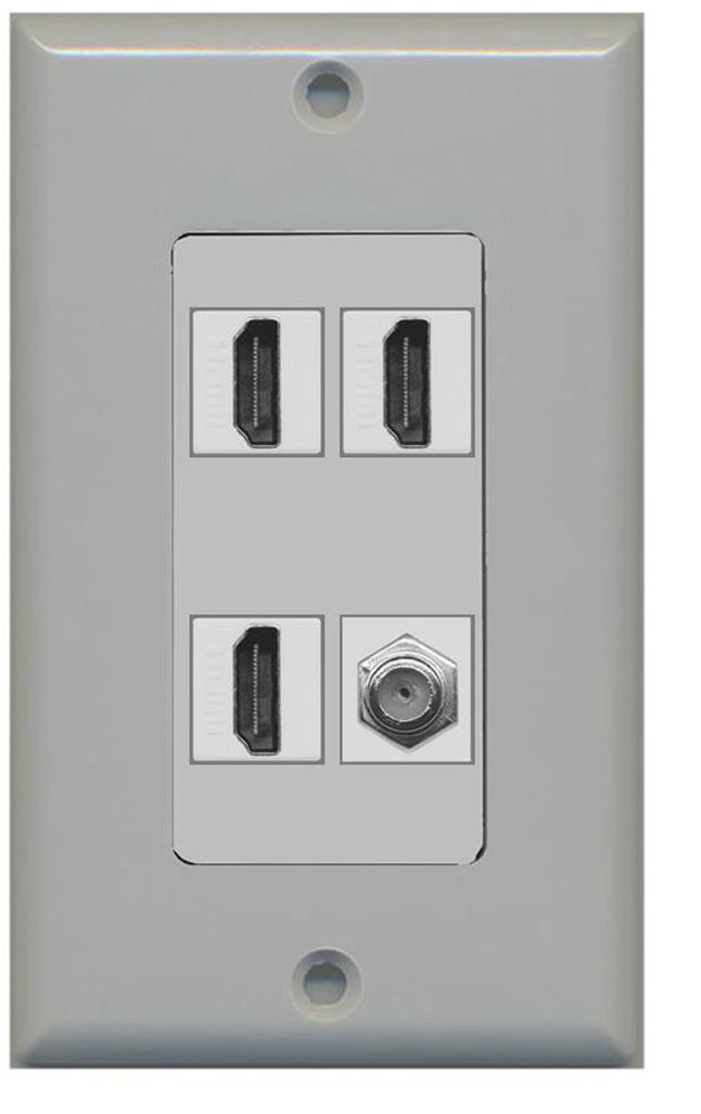 RiteAV - 3 x HDMI and 1 x Coax Cable TV F Type Port Wall Plate Decorative - Gray