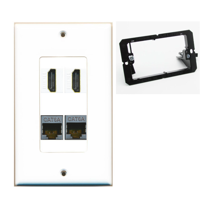4 Port Custom Keystone Wall Plate DecorZ White w/Mounting Bracket