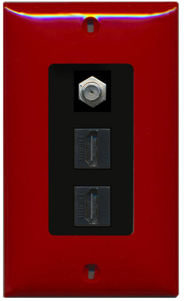 RiteAV - 2 Port HDMI 1 Coax Cable TV- F-Type Decorative Wall Plate - Red & Black