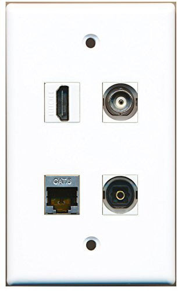 RiteAV - 1 Port HDMI 1 Port Shielded Cat6 Ethernet 1 Port Toslink 1 Port BNC Wall Plate