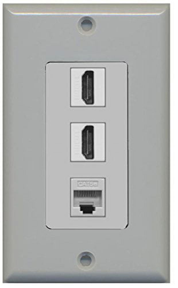 RiteAV - 2 HDMI and 1 Cat5e White Ethernet Port Wall Plate Decorative - Gray
