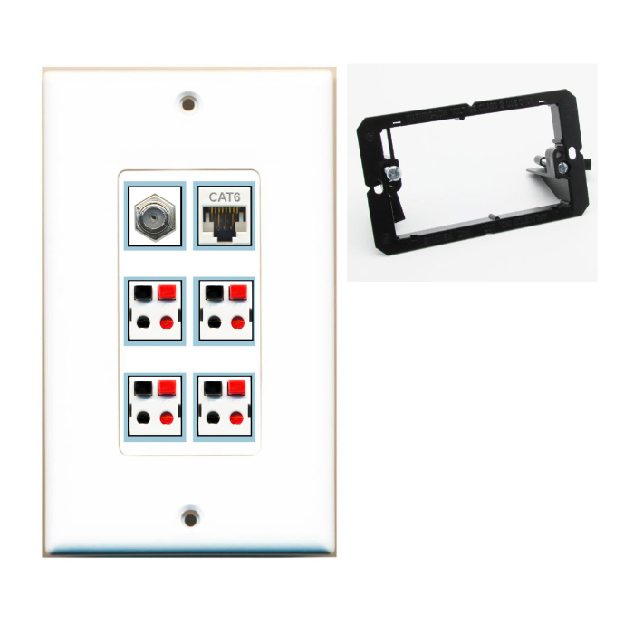 6 Port Custom Keystone Wall Plate DecorZ White w/Mounting Bracket
