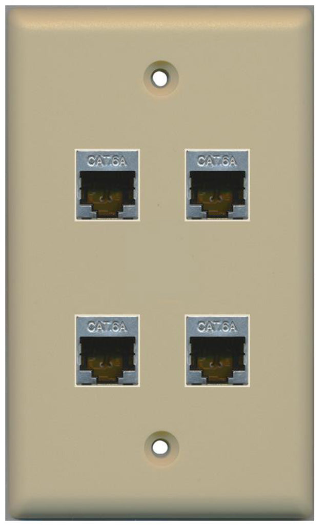 RiteAV CAT 6A 4 Port Shielded Cat6a Wall Plate 1 Gang - Ivory
