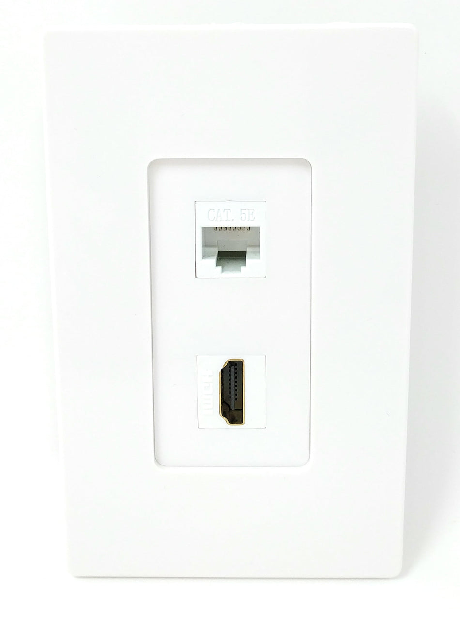 RiteAV - 1 Cat5e Ethernet and 1 HDMI Screwless Decorative Wall Plate - White