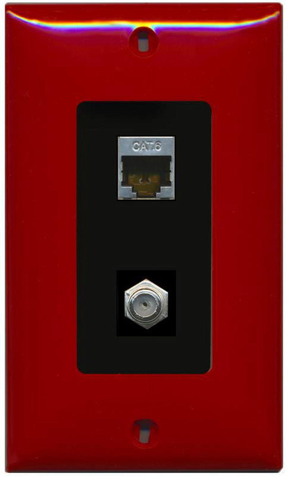 RiteAV Decorative 1 Gang Wall Plate (Red/Black) 2 Port - Cat6 (Shielded) Coax (Black) - Bracket Included