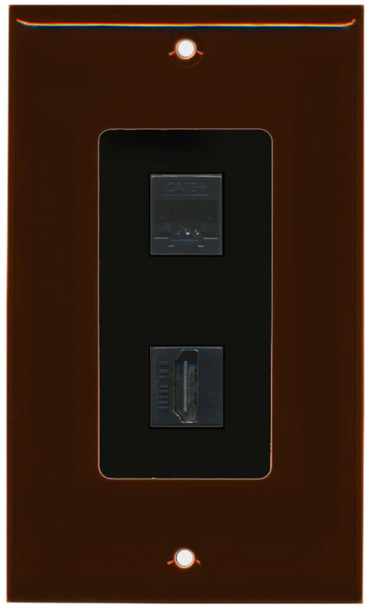 RiteAV - 1 Cat5e Ethernet and 1 HDMI Decorative Wall Plate - Brown/Black - Bracket Included